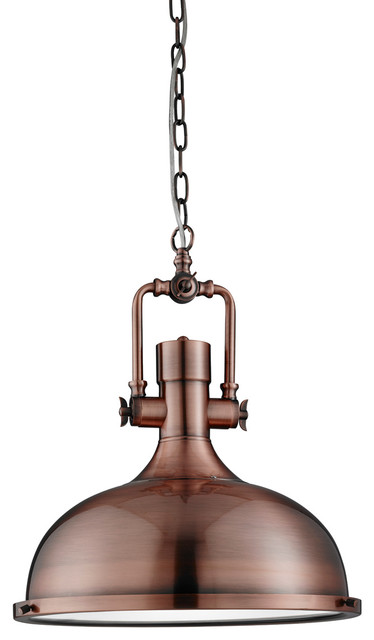 Industrial Large Pendant, Frosted Diffuser, Antique Copper