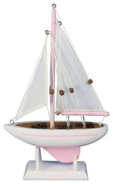 Pacific Sailer Pink, White Sails 9'', Sailboat Model, Nautical Theme, Small