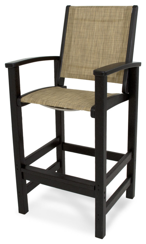 Polywood Coastal Bar Chair, Black/Burlap Sling