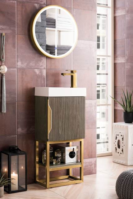 Columbia 16" Vanity, Ash Gray, Radiant Gold, White Glossy Resin ...