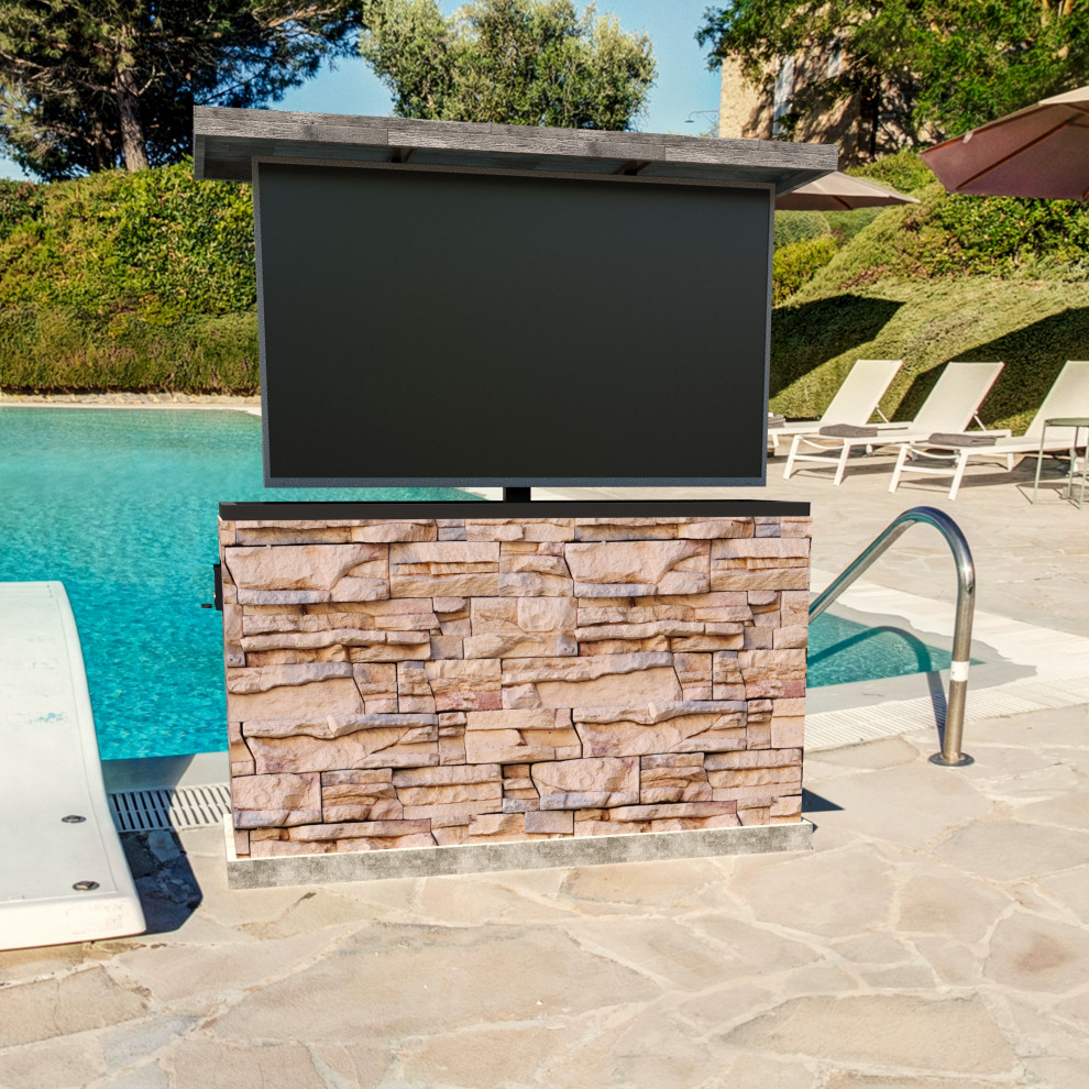 TV cabinet designed with an imitation of natural stacked stones