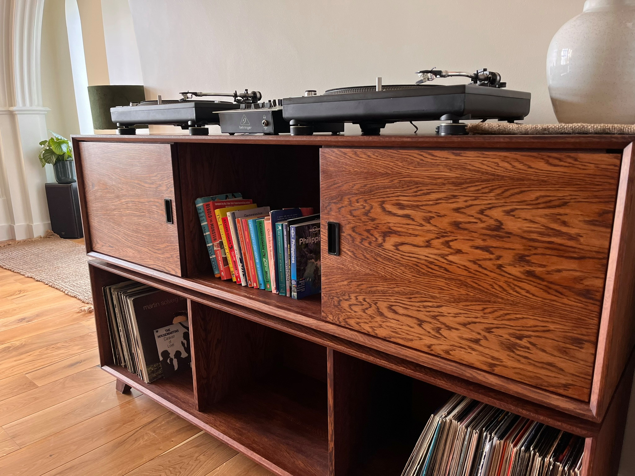 Custom Vinyl Record Cabinet, Including Cable management and sliding doors