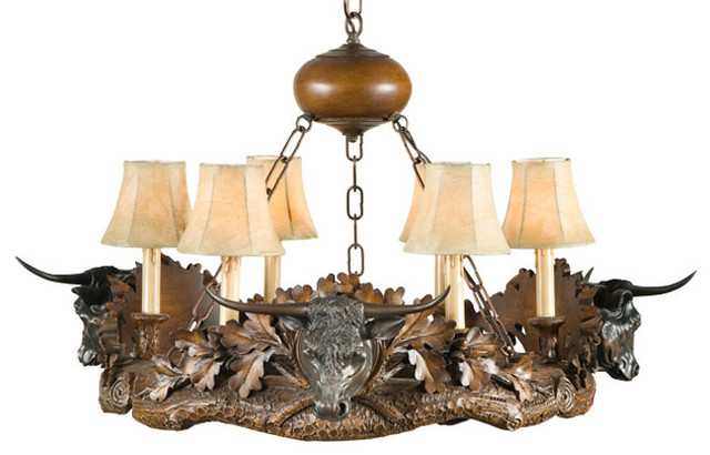 3 Longhorn Fuax Head Chandelier