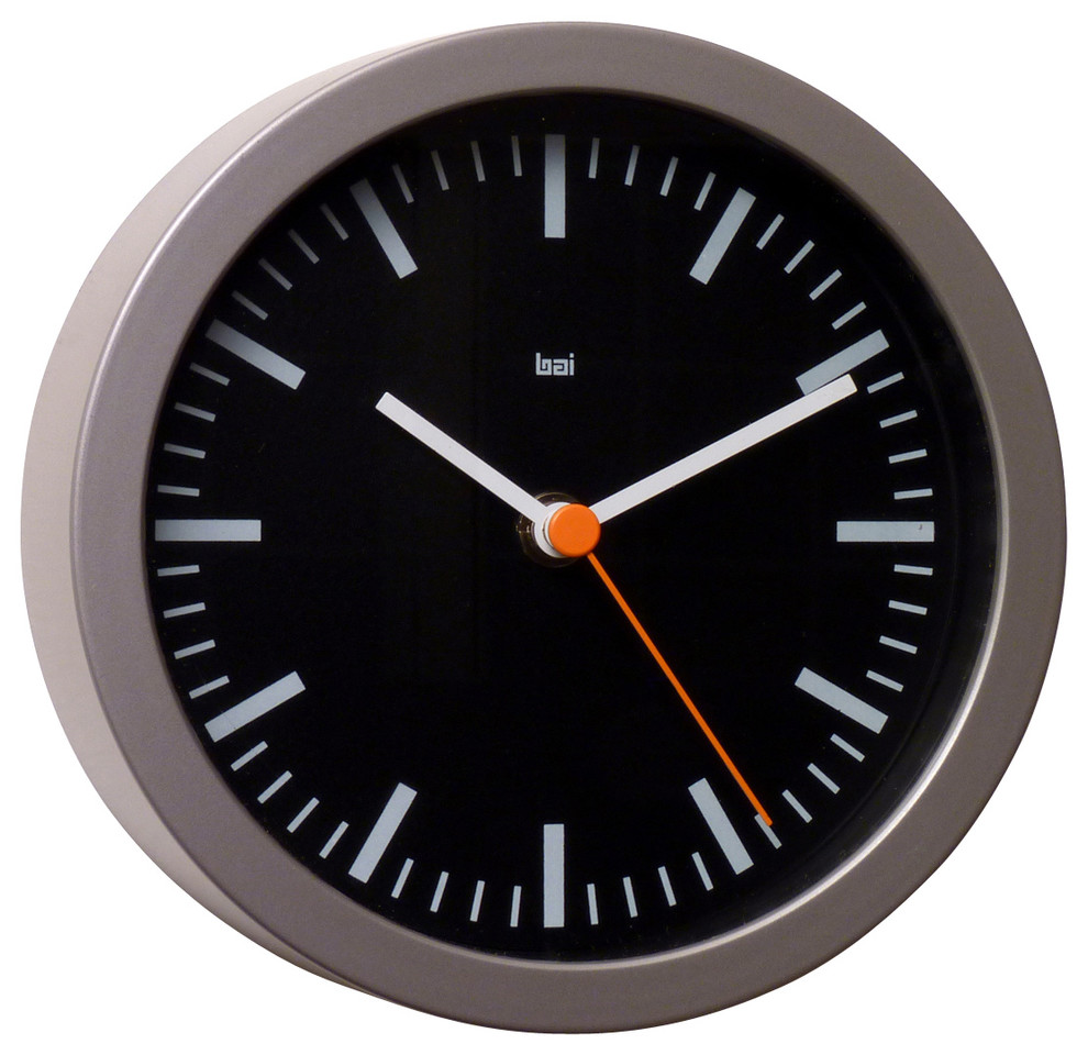 6" Studio Wall Clock Swiss Railway Black Contemporary Wall Clocks