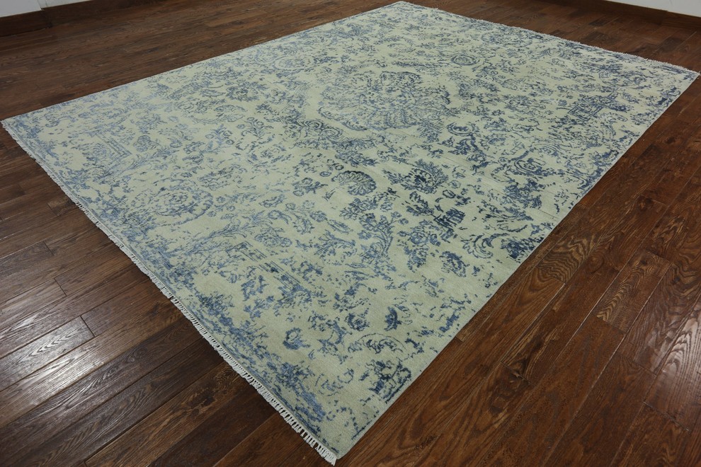 Handmade Wool & Silk Modern Rug, 9'x12'2", 9'x12'2" Contemporary