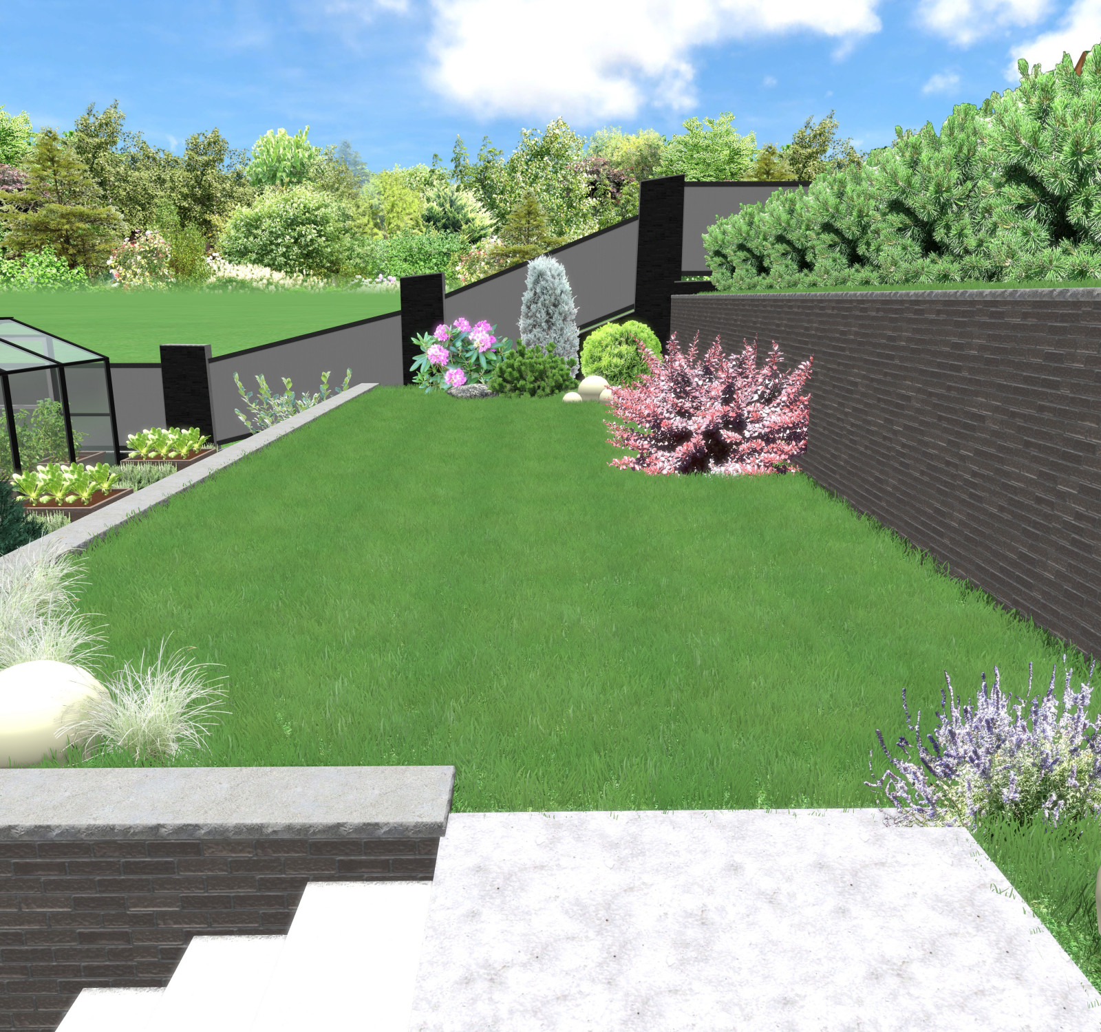 Проект участка с вертикальной планировкой. Подпорные стенки и перепады высот.