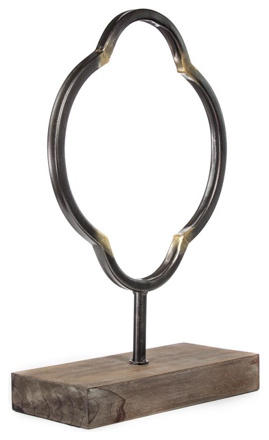Metal Tabletop Home Decor Accessory Figurine Sculpture With Wood Base Metal Tabletop Home Decor Accessory Figurine Sculpture With Wood Base