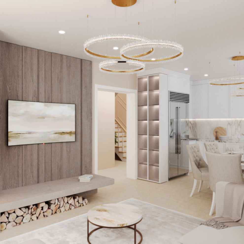 Проект загородного дома. Кухня-гостиная.