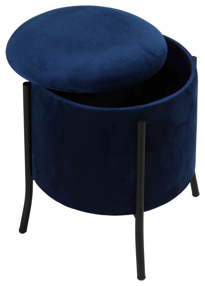 Cortesi Home Seattle Round Storage Ottoman With Metal Legs, Navy Blue