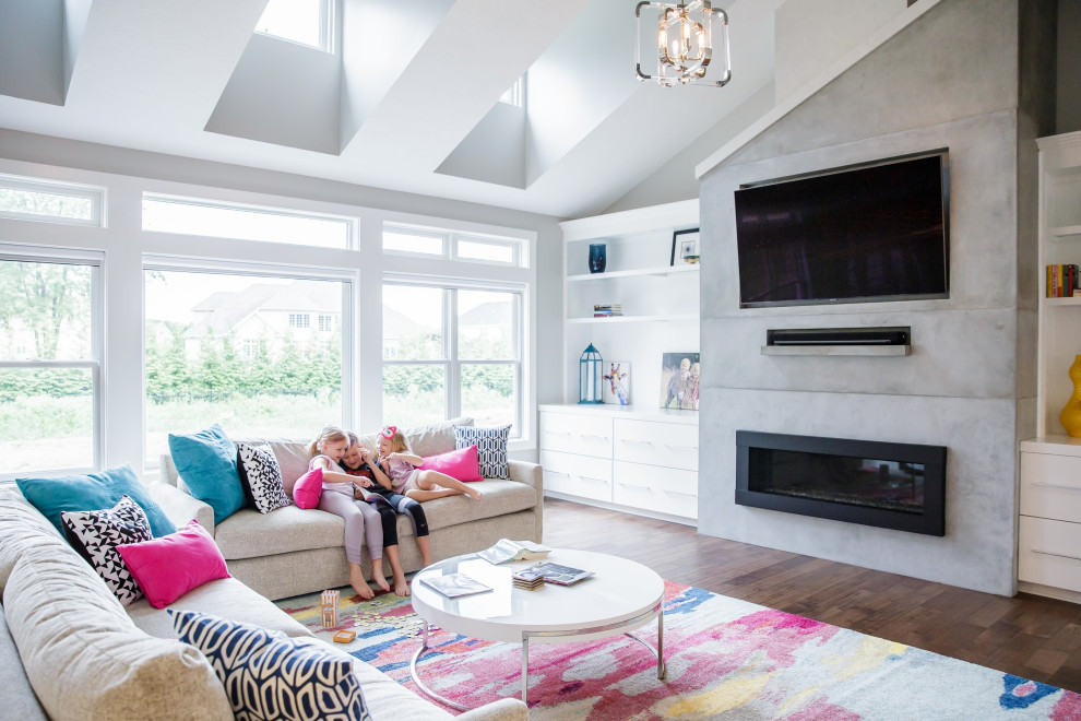 Example of a transitional family room design in Cleveland