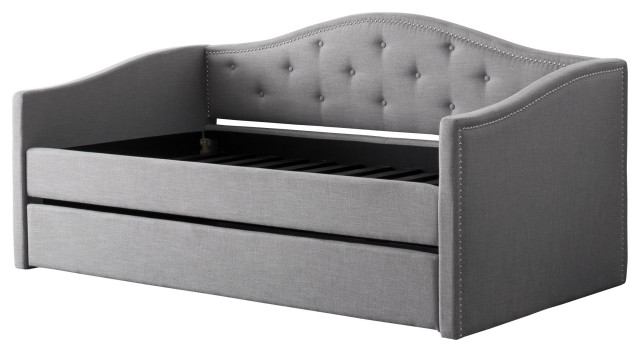 Beige Tufted Fabric Day Bed With Trundle, Twin/Single, Gray