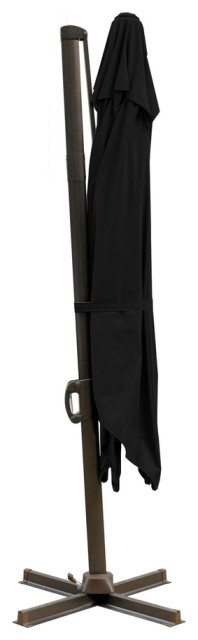 10' Black Polyester Square Tilt Cantilever Patio Umbrella With Stand ...