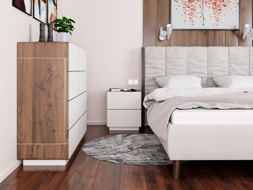 Прикроватные тумбочки и комод в интерьере спальни
