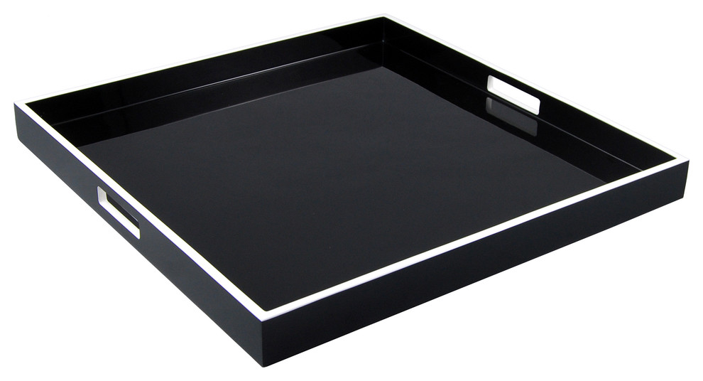 Lacquer Large Square Tray, Black and White Contemporary Serving
