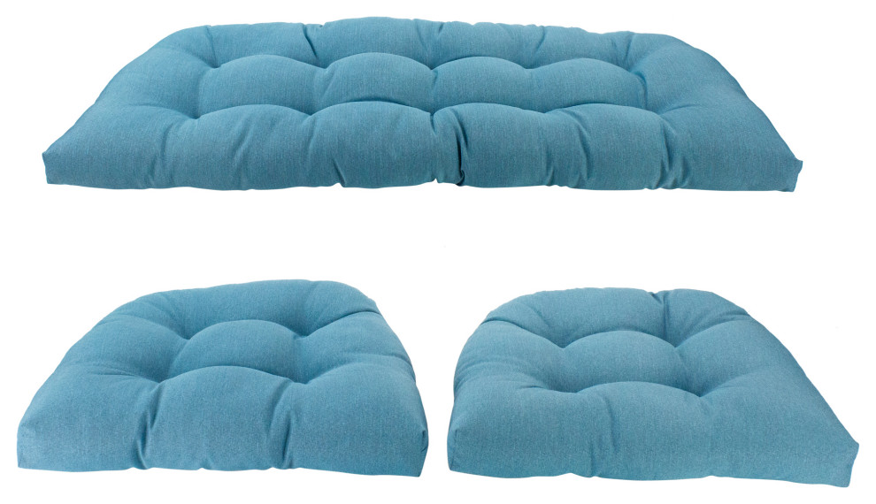 3Piece Wicker Furniture Cushion Set, Blue Contemporary Outdoor