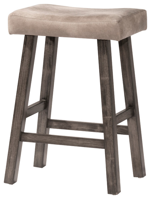 Saddle Non Swivel Backless Bar Stool Rustic Gray Wood Finish Saddle Non Swivel Backless Bar Stool Rustic Gray Wood Finish