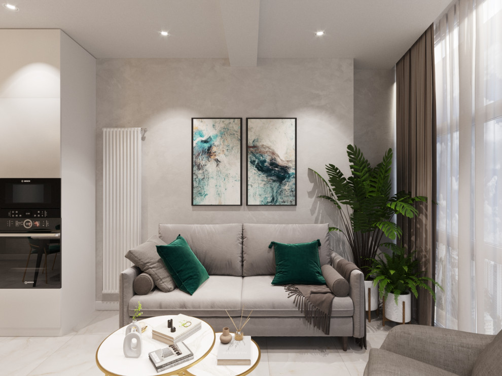 Дизайн интерьера гостиной в бежевых тонах