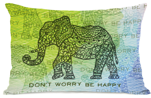 "Don't Worry Be Happy" Indoor Throw Pillow by OneBellaCasa, 14"x20"