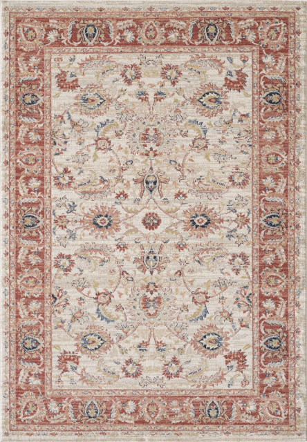 Abani Babylon Area Rug, Traditional Ivory and Red Floral, 7'9"x10'2"