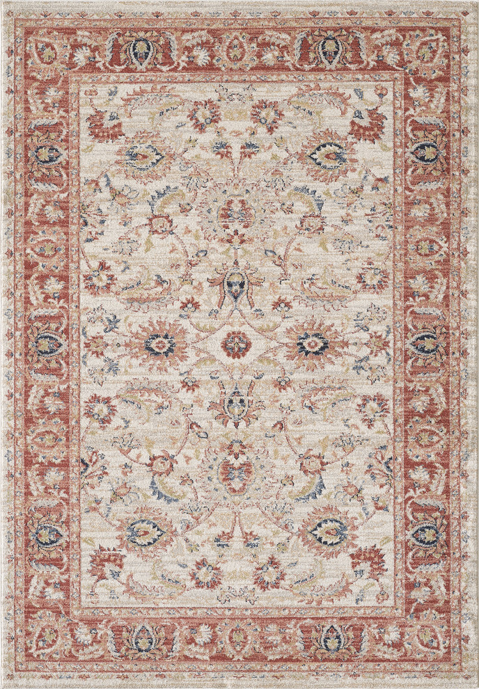 Abani Babylon Area Rug, Traditional Ivory and Red Floral, 7'9"x10'2"