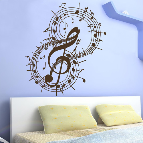 Personalized Wall Decals Guitar Design Music Note, Brown