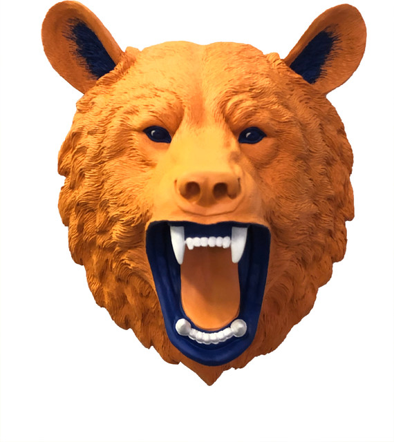 Faux Taxidermy Bear Head Wall Mount Orange Blue