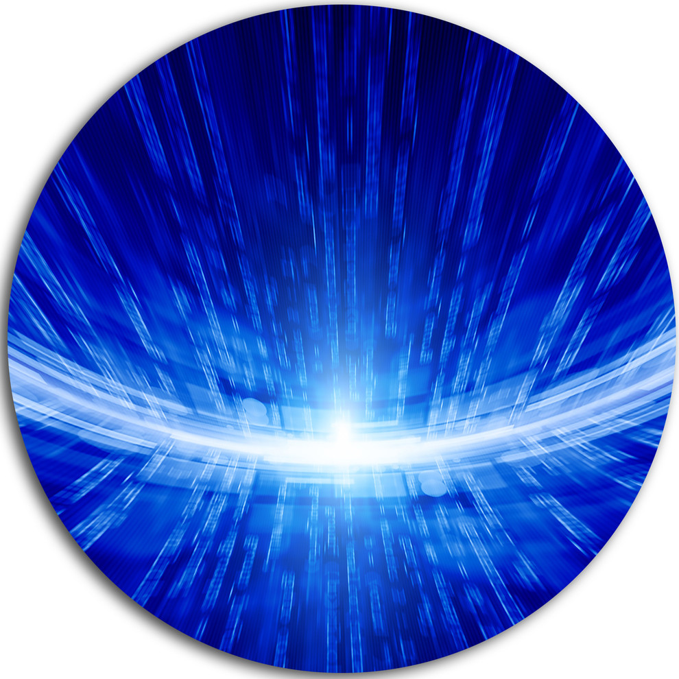 Glowing Blue Lines, Abstract Digital Art Round Wall Art, Disc of 38