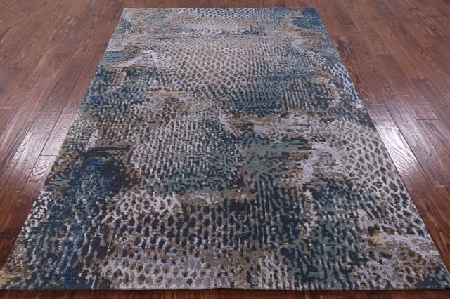 Wool Abstract Animal Pattern Rug Modern Animal Print Design Handmade Wool and Silk Rug 5' 6
