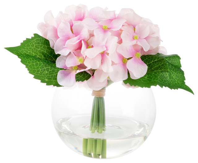 Hydrangea Artificial Floral Arrangement With Vase And Faux Water