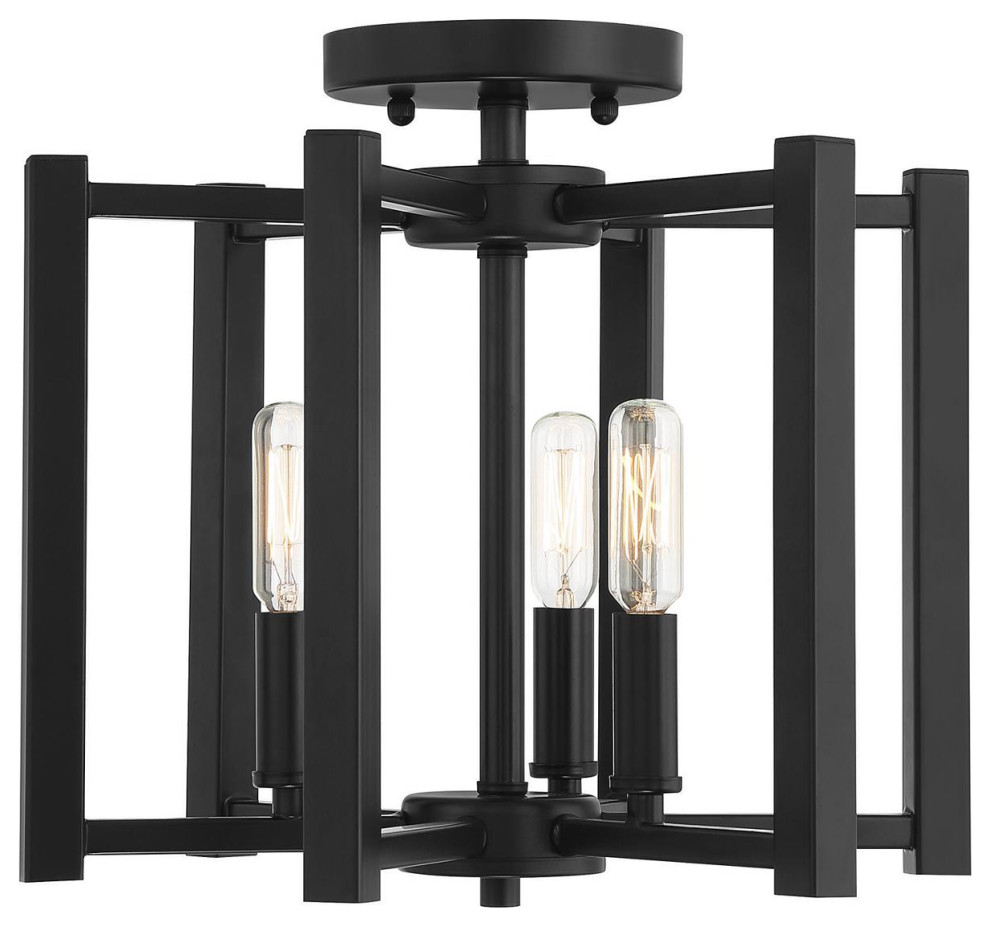 Benson 3 Light SemiFlush Mount, Matte Black Transitional Flush
