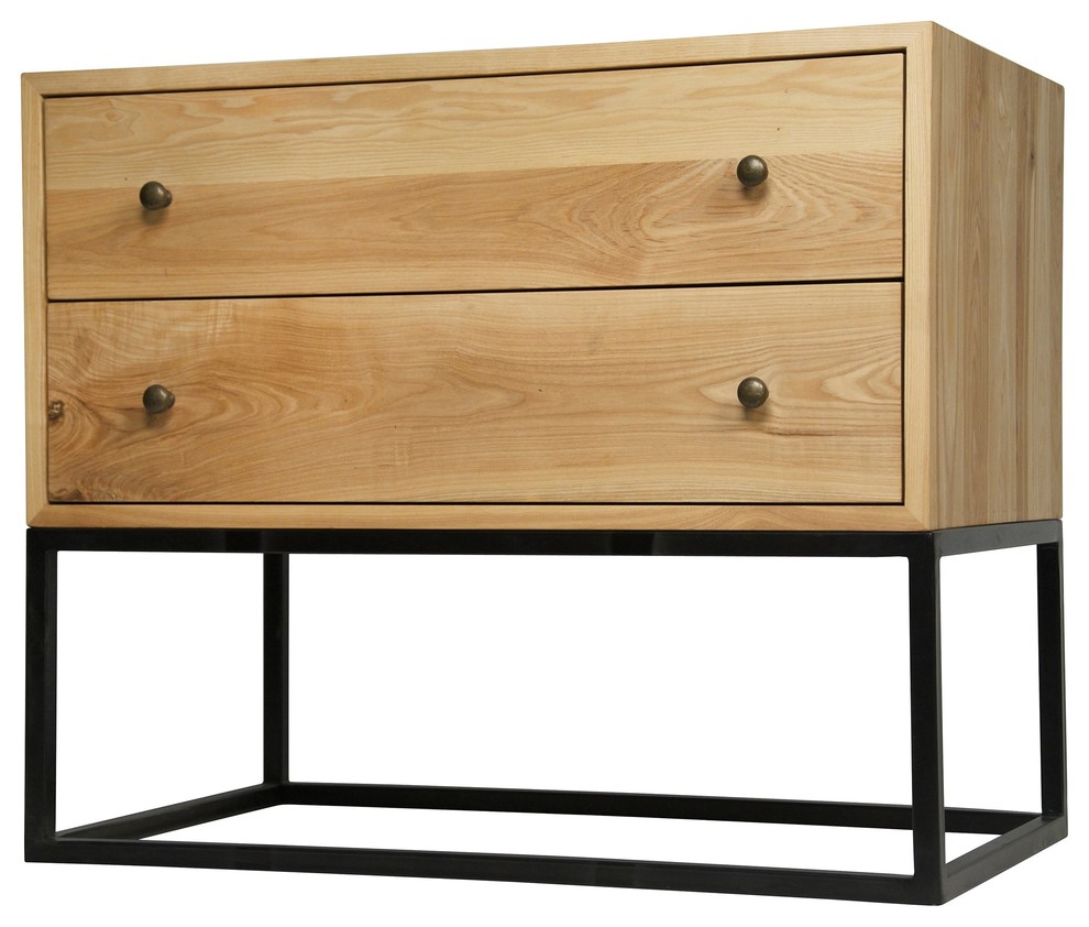 31 W Set Of 2 Side Table Hand Crafted Solid Elm 2 Drawers Black Metal Base Industrial Side Tables And End Tables By Noble Origins Home