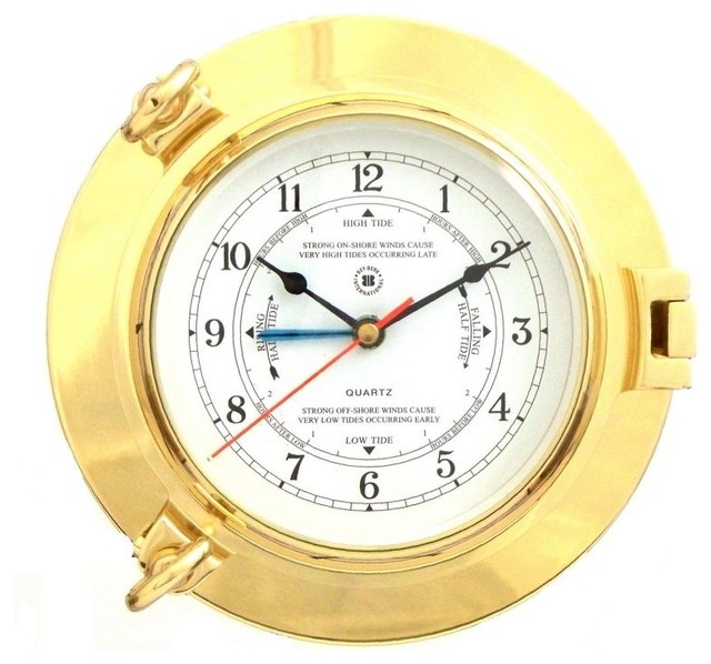 Bey-Berk International Brass Porthole Tide/Time Clock - Tarnish Proof Multicolor