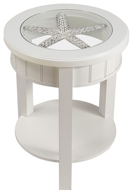 Seahaven Round Glass Top Accent Table, Round White Accent Table