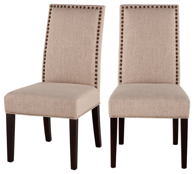 Linen Chairs With Nailhead Trim Set Of 2 Transitional Dining Linen Chairs With Nailhead Trim Set Of