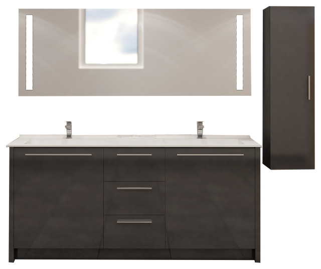 Nona Double Sink Bathroom Vanity Set, Mirrored Free Standing Bathroom Cabinet