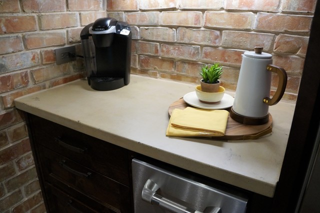 Cream Concrete Countertops In Traditional Kitchen Kitchen