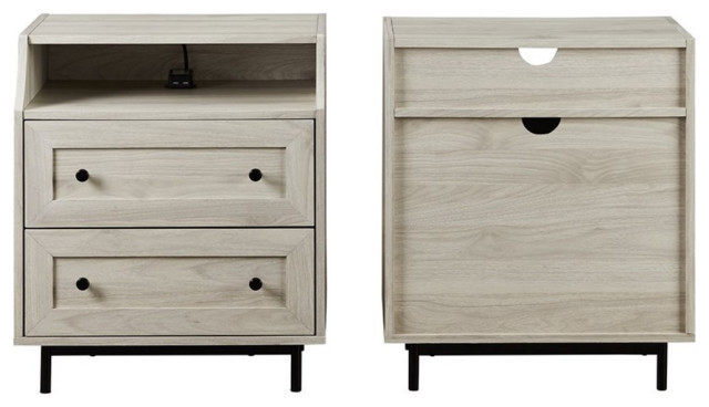 Pemberly Row 2-Drawer Bedroom Nightstand with USB in Birch (Set of 2)