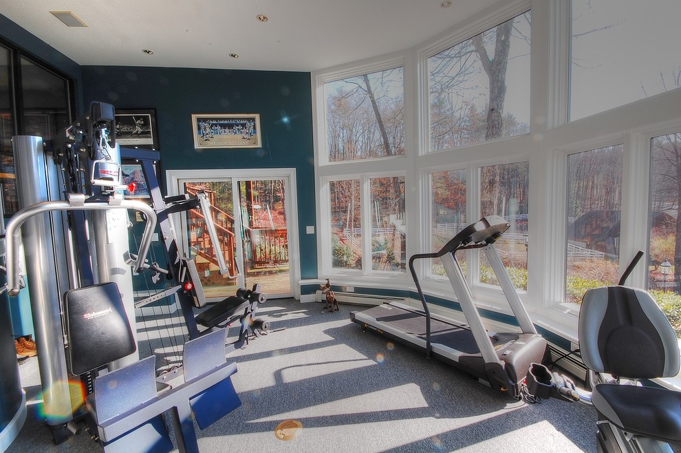 This is an example of an eclectic home gym in Boston.