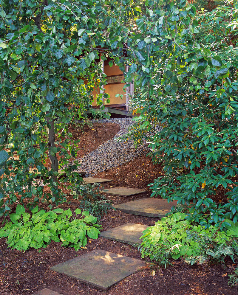 Inspiration for an asian sloped shaded garden in Boston.