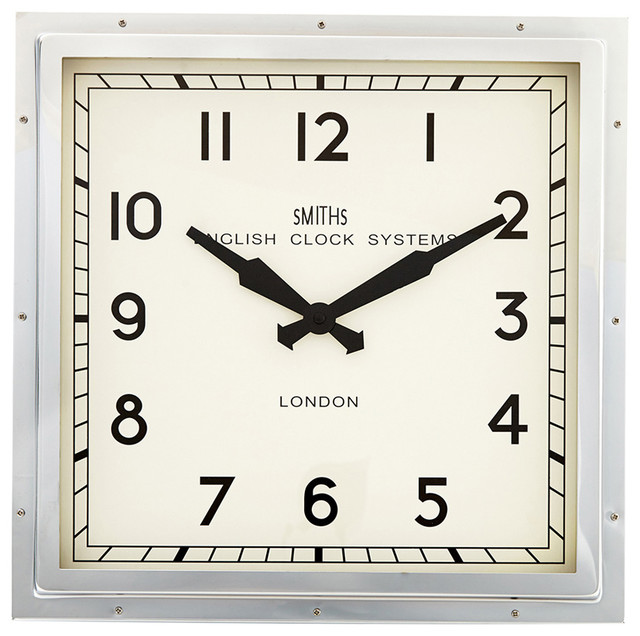 Lascelles London Chrome Smiths Square Clock Traditional Wall Clocks