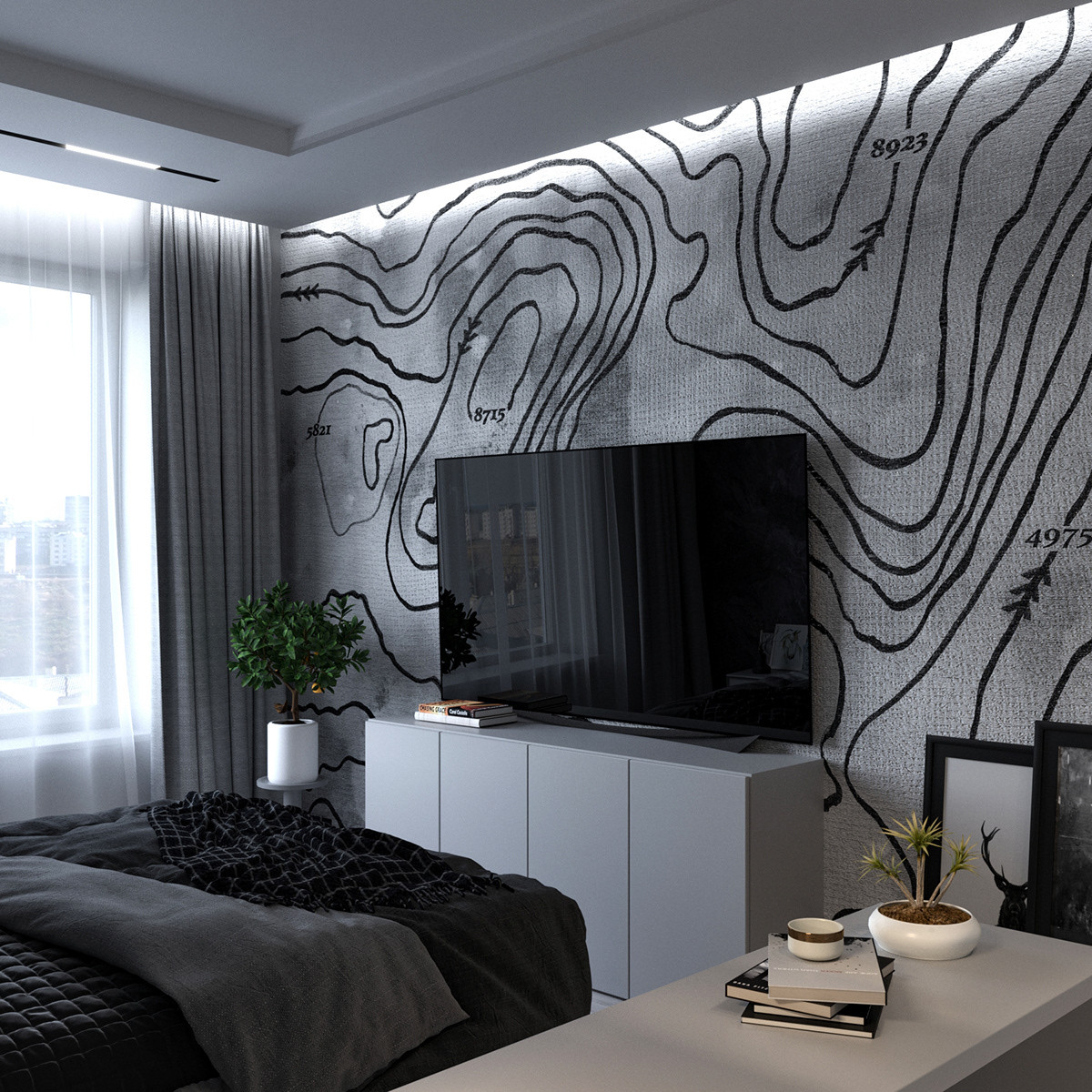 Визуализация спальной комнаты в современном стиле