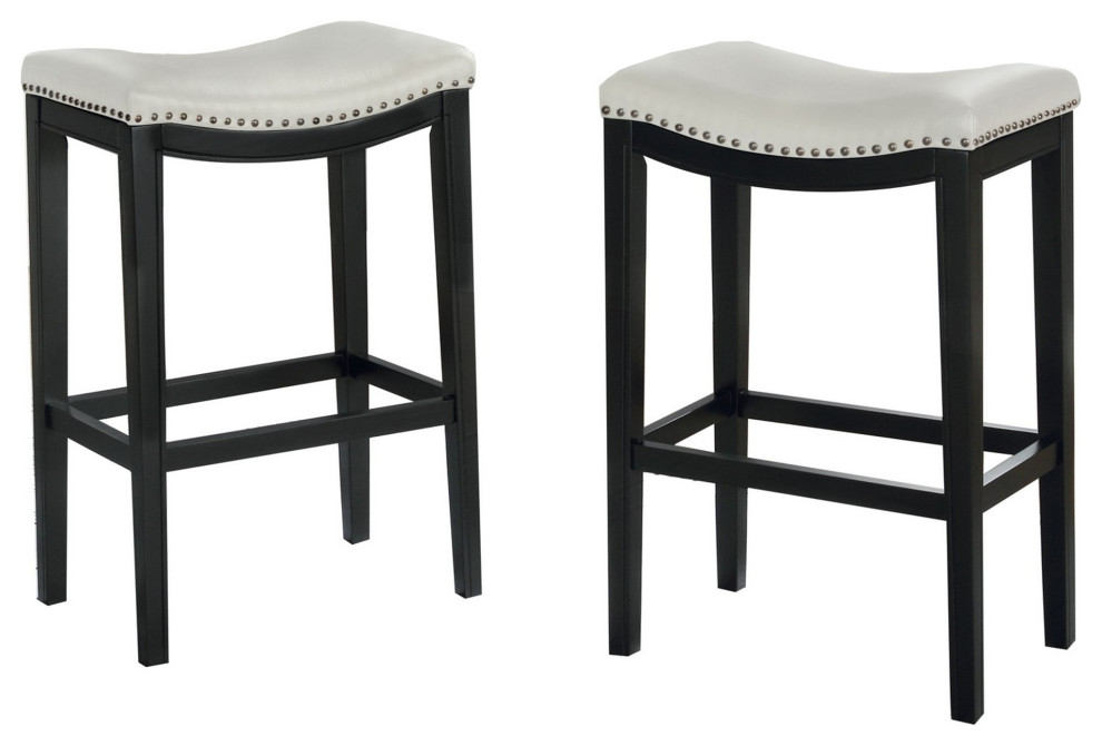 Wooden Bar Height Stool, Set Of 2, Black And White Transitional Bar
