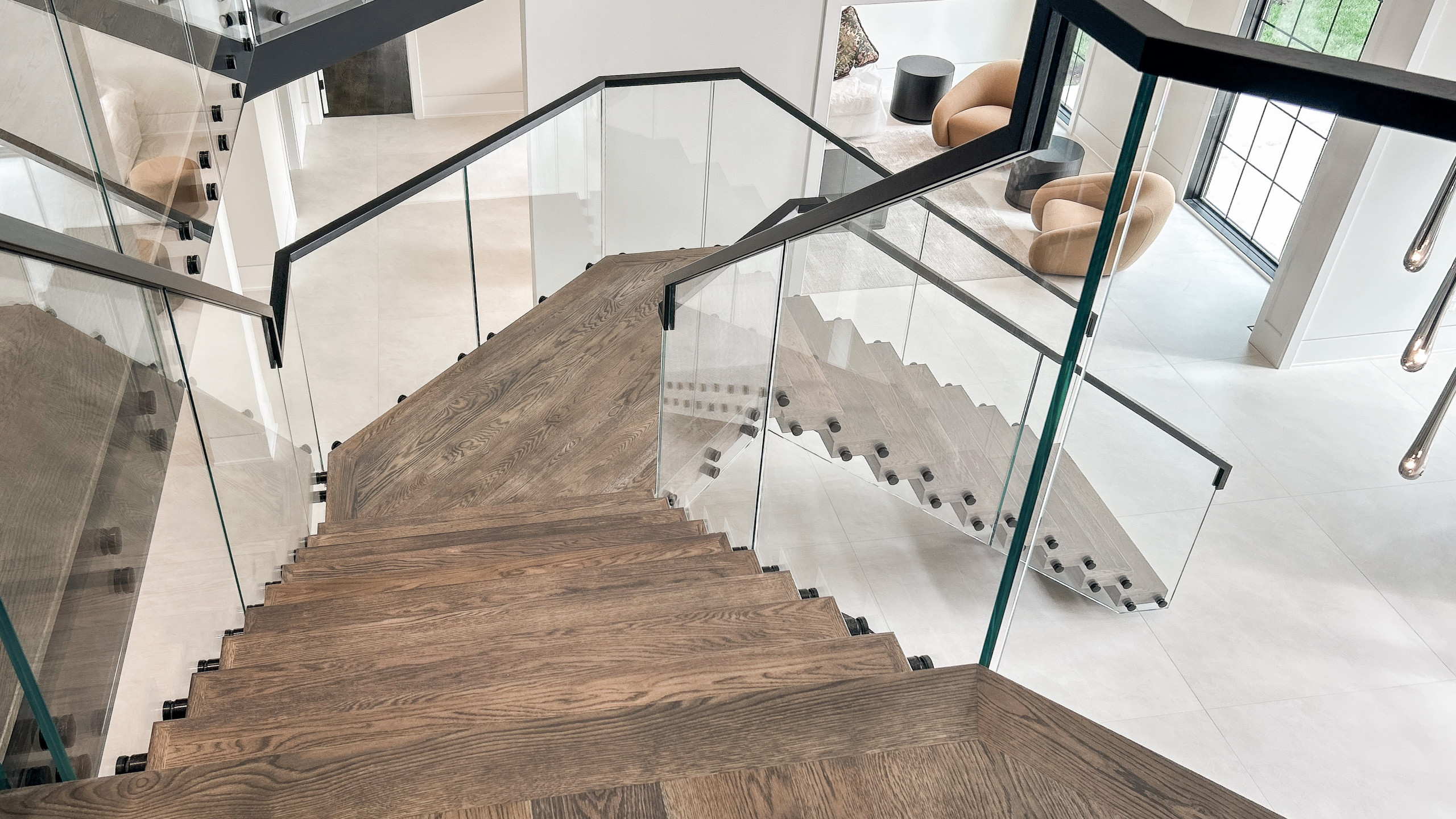 Project #159 | Modern Foyer Stair with Stand-off Glass Railing