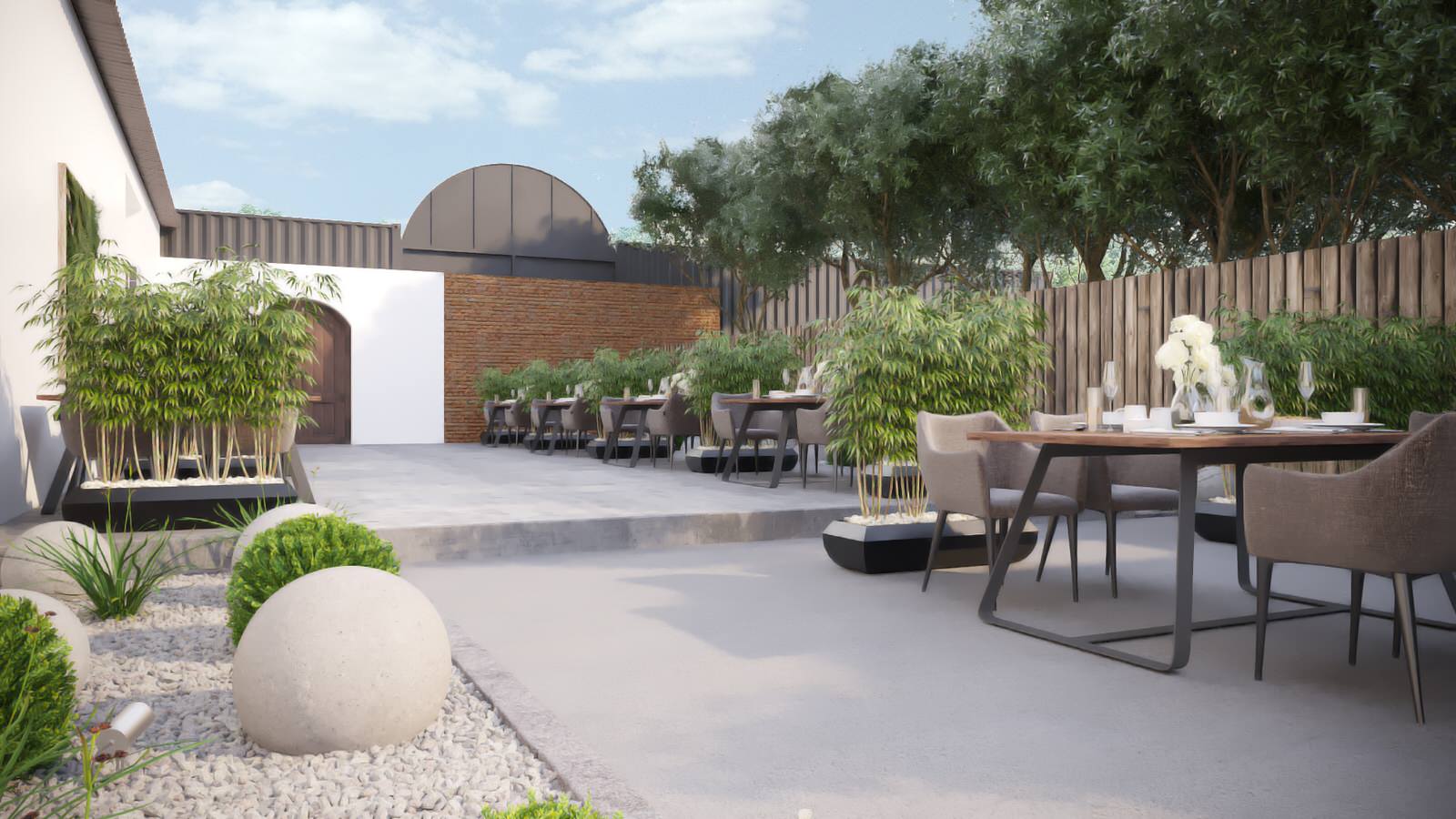 Благоустройство летней террасы бара.