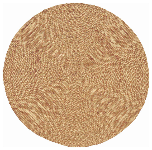 Handwoven and Braided Round Jute Rug, Beige, 6' Beach Style Area
