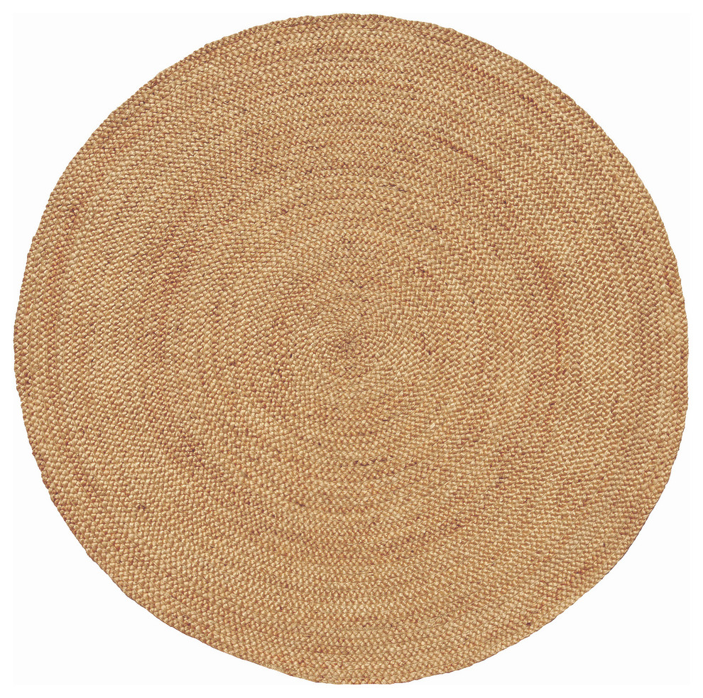 Handwoven and Braided Round Jute Rug, Beige, 6' Beach Style Area