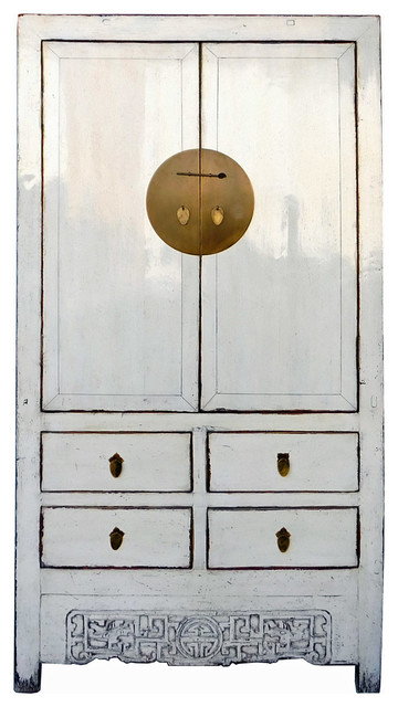 Chinese Distressed White Tall Armoire Wardrobe Storage ...