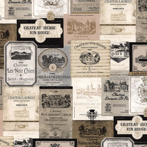 French Country Cottage Vintage Wine Labels Wallpaper Traditional