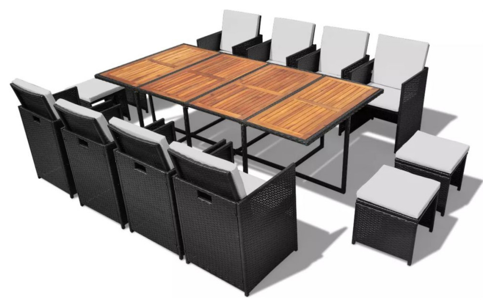 vidaXL 13Piece Outdoor Dining Set Poly Rattan and Acacia Wood Black