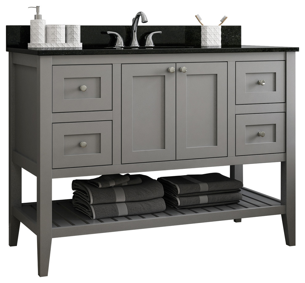48" Bathroom Vanity With Open Shelf Bottom and 2 Left & Right Drawers